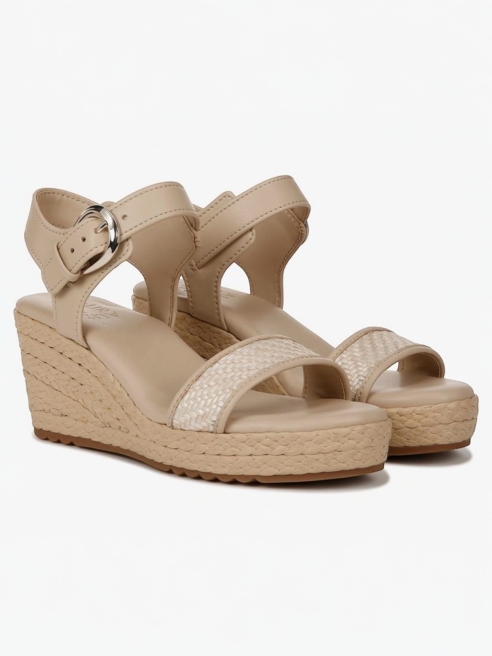Naturalizer Stella Espadrille Wedge Sandals Open Toe Woven Beige Tan 9.5 NEW